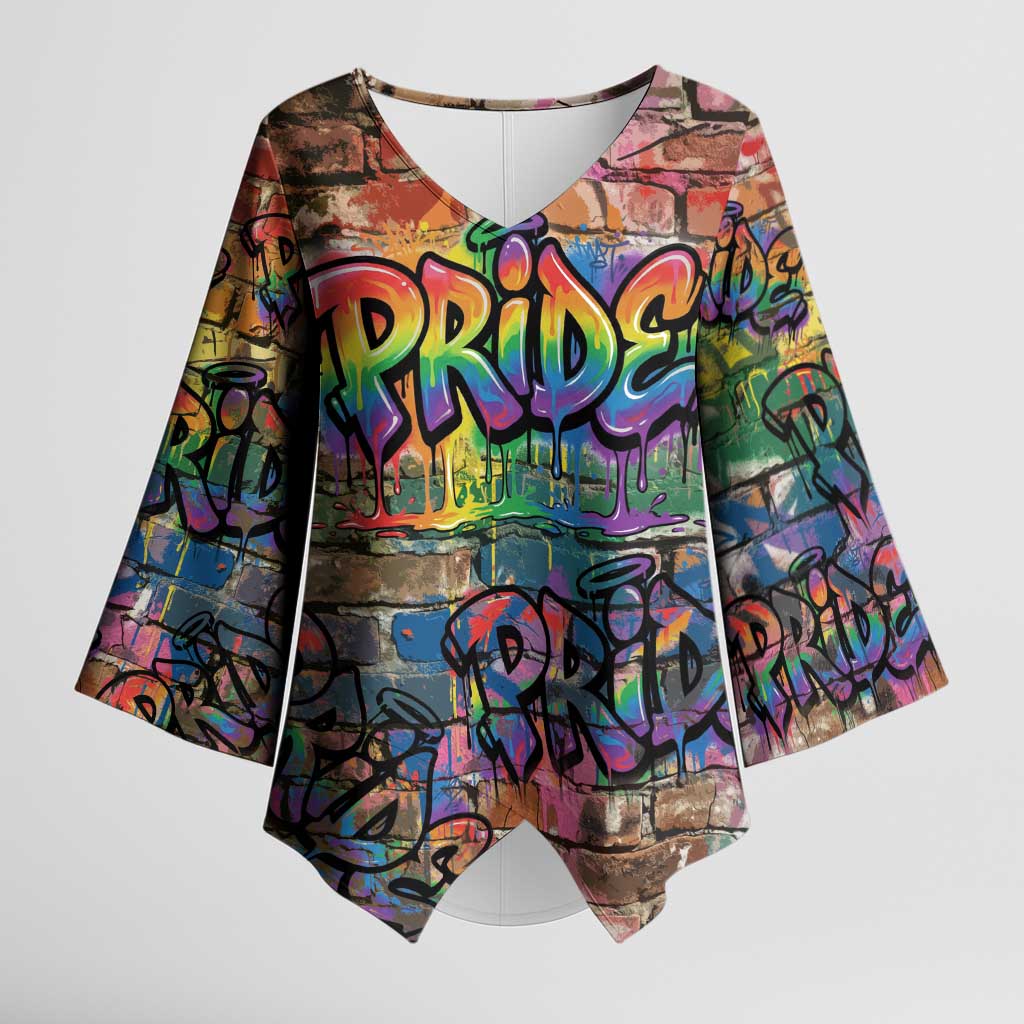Pride Graffiti Wall Kimono Sleeve Blouse Speak Your Truth, Embrace Your Color