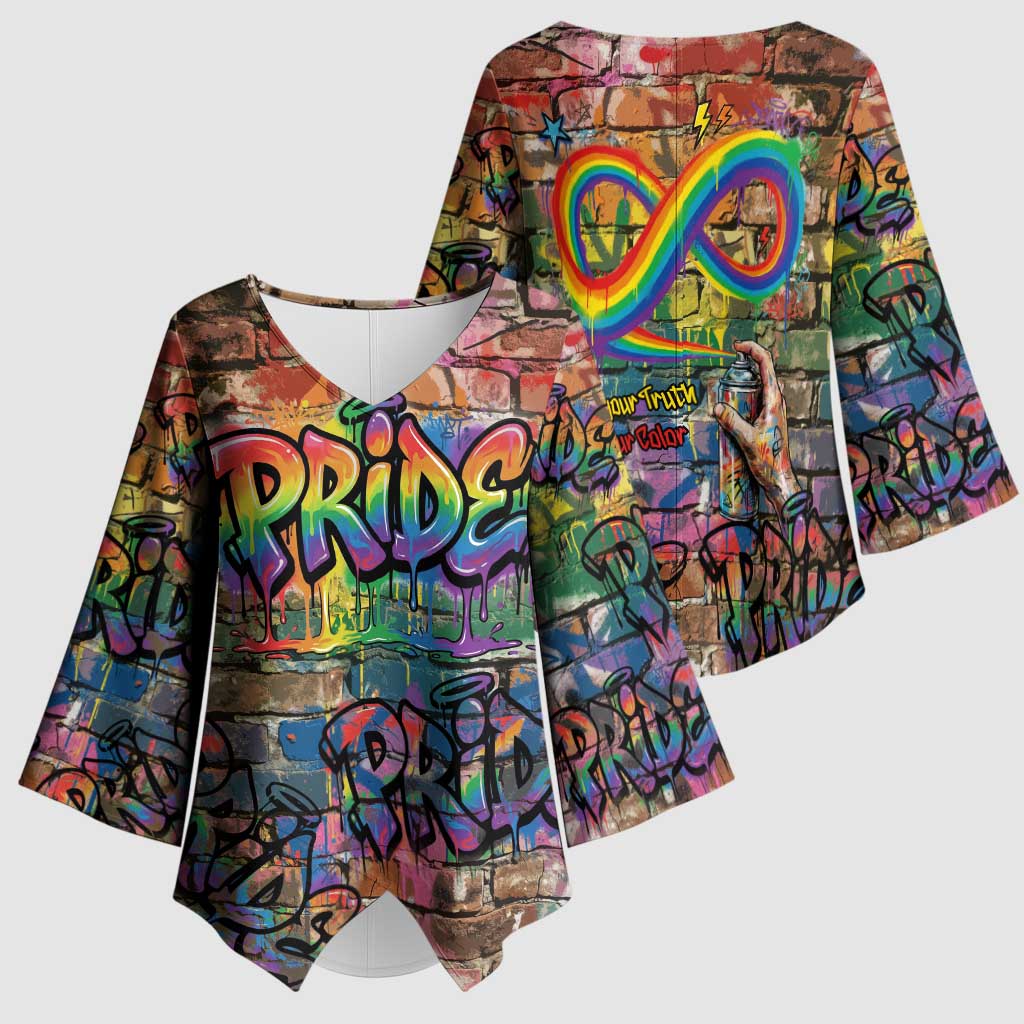 Pride Graffiti Wall Kimono Sleeve Blouse Speak Your Truth, Embrace Your Color