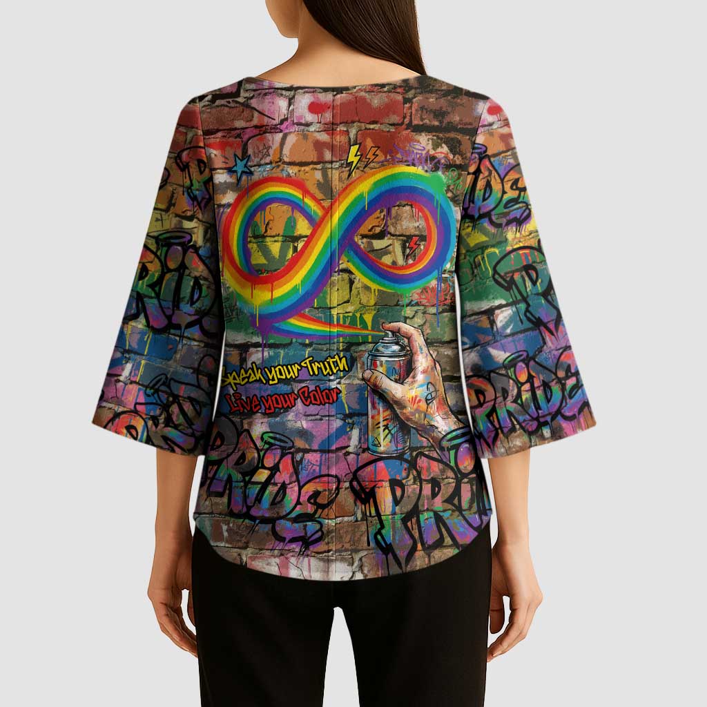 Pride Graffiti Wall Kimono Sleeve Blouse Speak Your Truth, Embrace Your Color