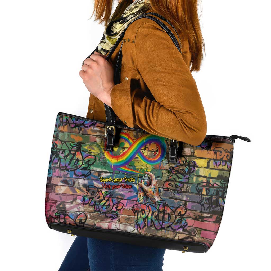 Pride Graffiti Wall Leather Tote Bag Speak Your Truth, Embrace Your Color