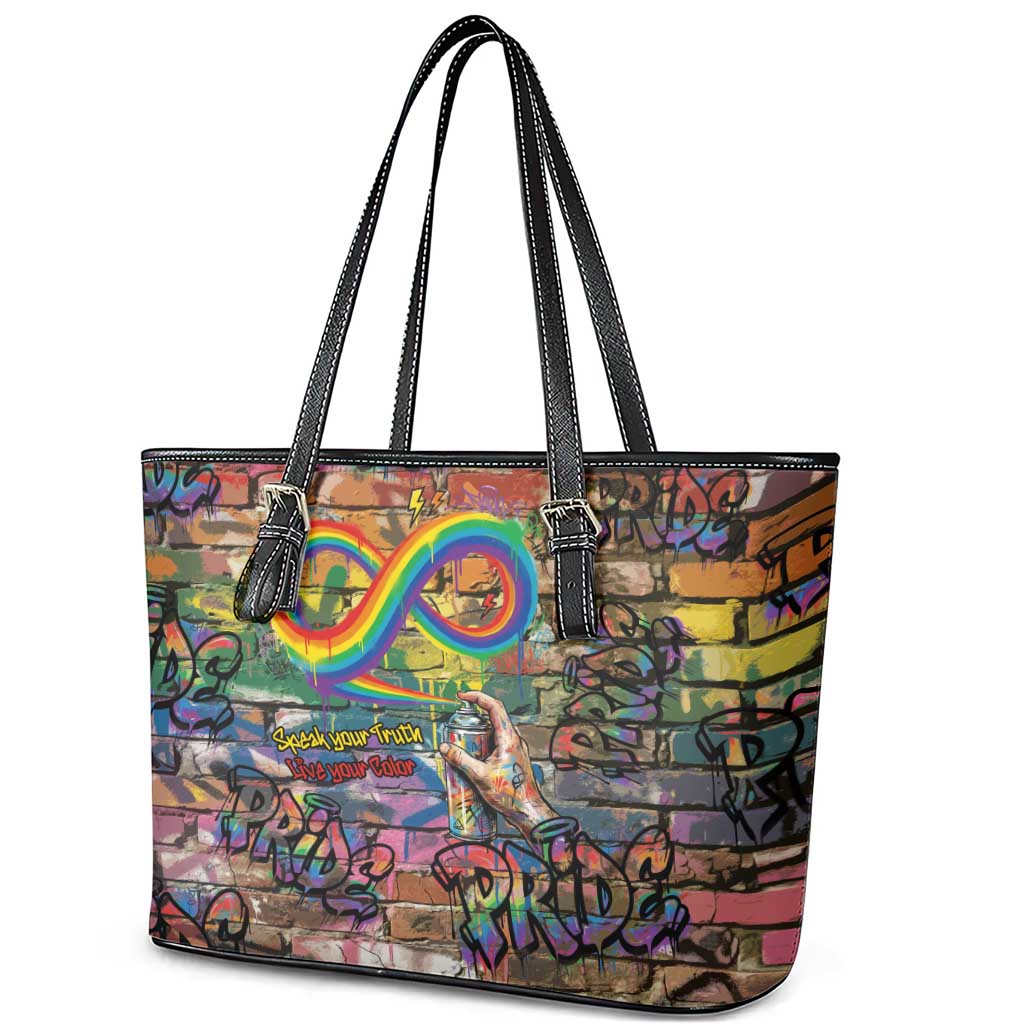 Pride Graffiti Wall Leather Tote Bag Speak Your Truth, Embrace Your Color