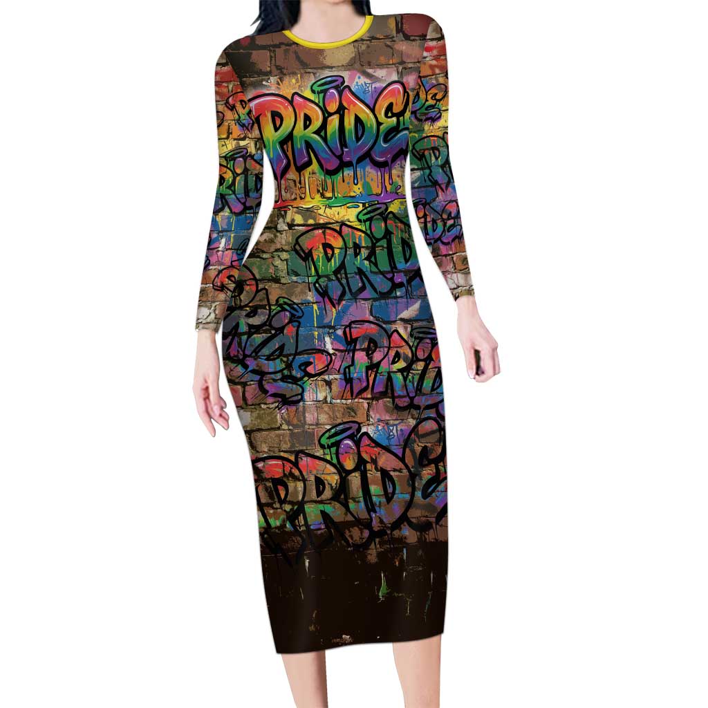 Pride Graffiti Wall Long Sleeve Bodycon Dress Speak Your Truth, Embrace Your Color