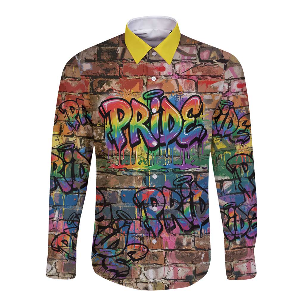 Pride Graffiti Wall Long Sleeve Button Shirt Speak Your Truth, Embrace Your Color