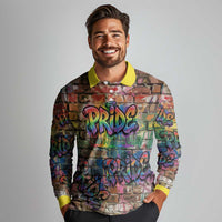 Pride Graffiti Wall Long Sleeve Polo Shirt Speak Your Truth, Embrace Your Color