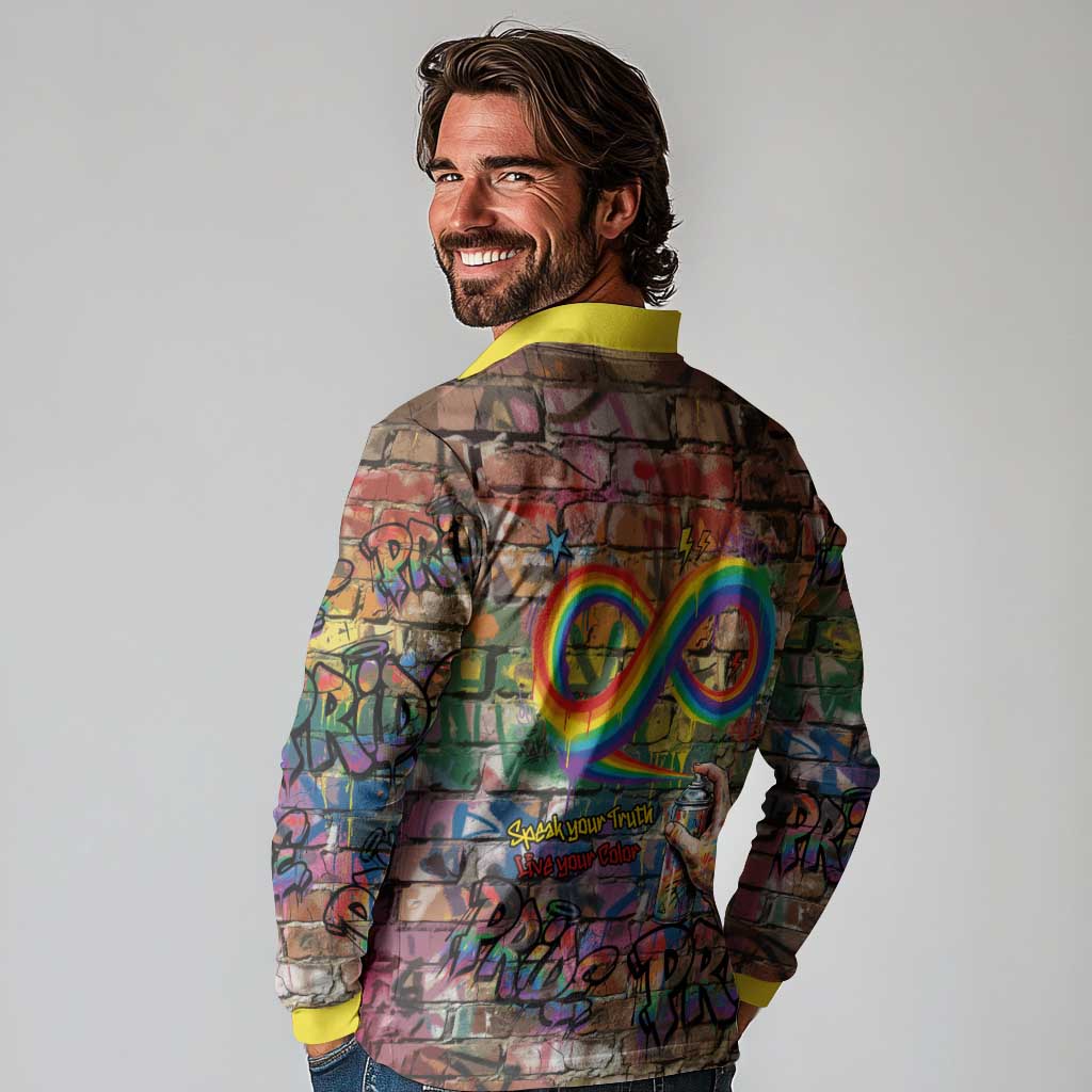 Pride Graffiti Wall Long Sleeve Polo Shirt Speak Your Truth, Embrace Your Color