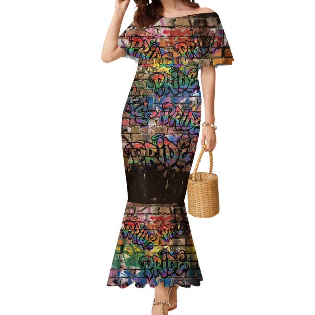 Pride Graffiti Wall Mermaid Dress Speak Your Truth, Embrace Your Color