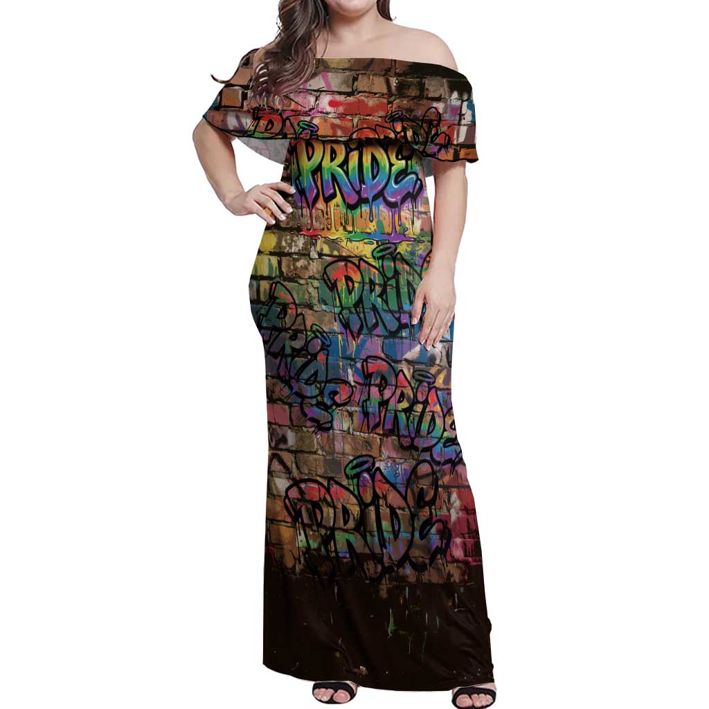 Pride Graffiti Wall Off Shoulder Maxi Dress Speak Your Truth, Embrace Your Color