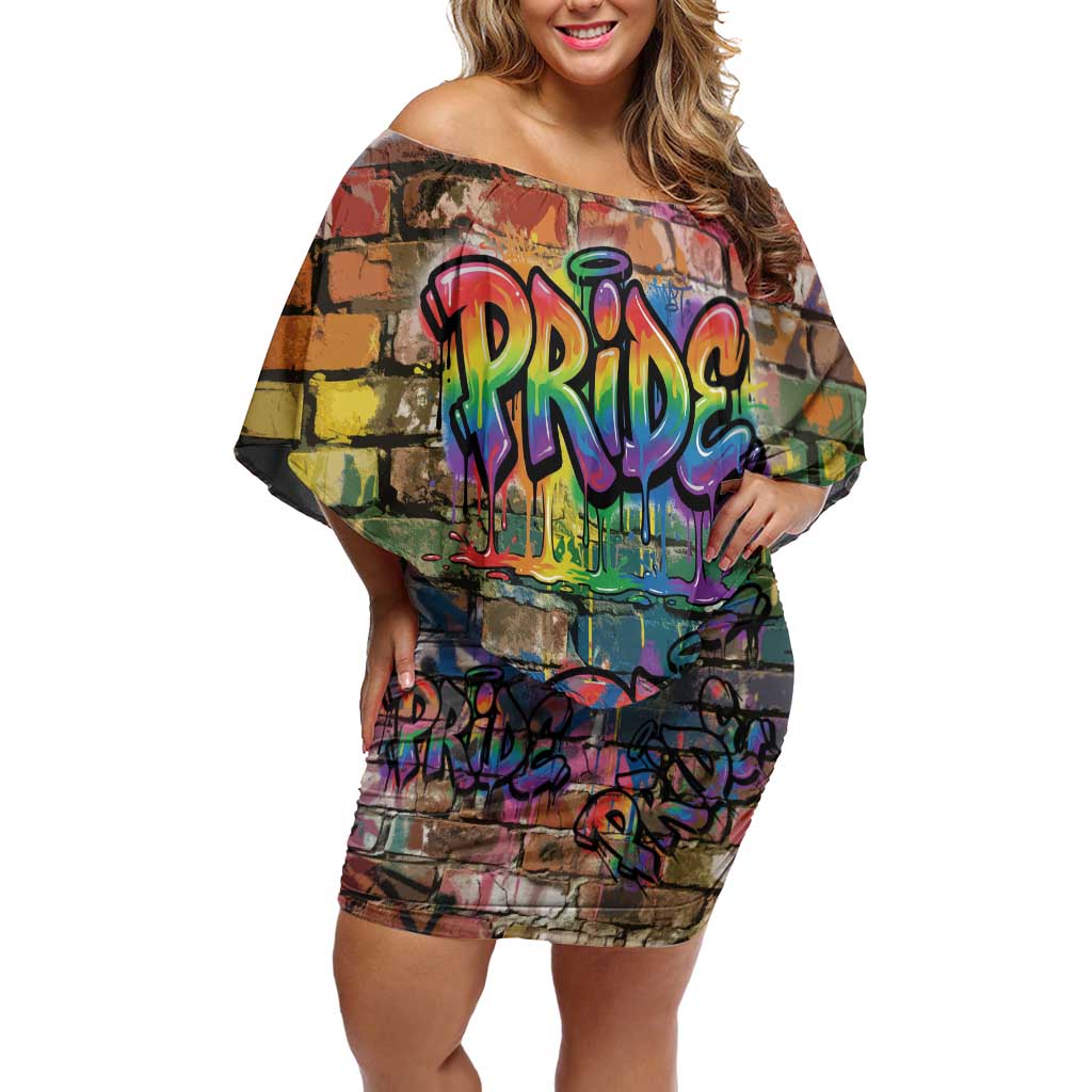 Pride Graffiti Wall Off Shoulder Short Dress Speak Your Truth, Embrace Your Color