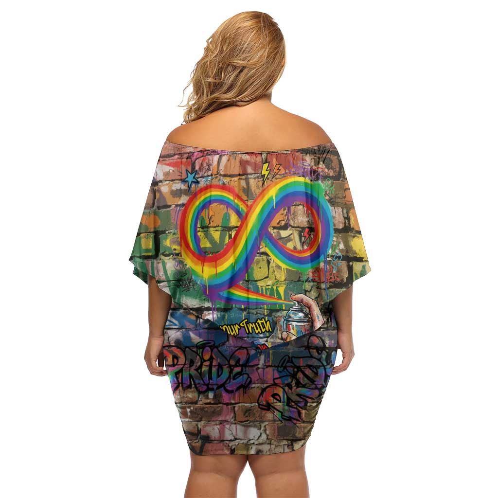 Pride Graffiti Wall Off Shoulder Short Dress Speak Your Truth, Embrace Your Color