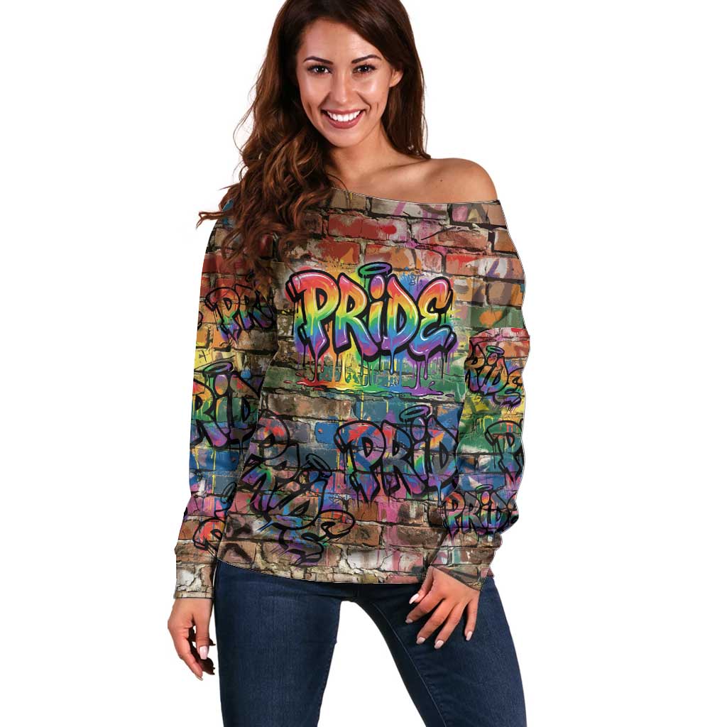 Pride Graffiti Wall Off Shoulder Sweater Speak Your Truth, Embrace Your Color