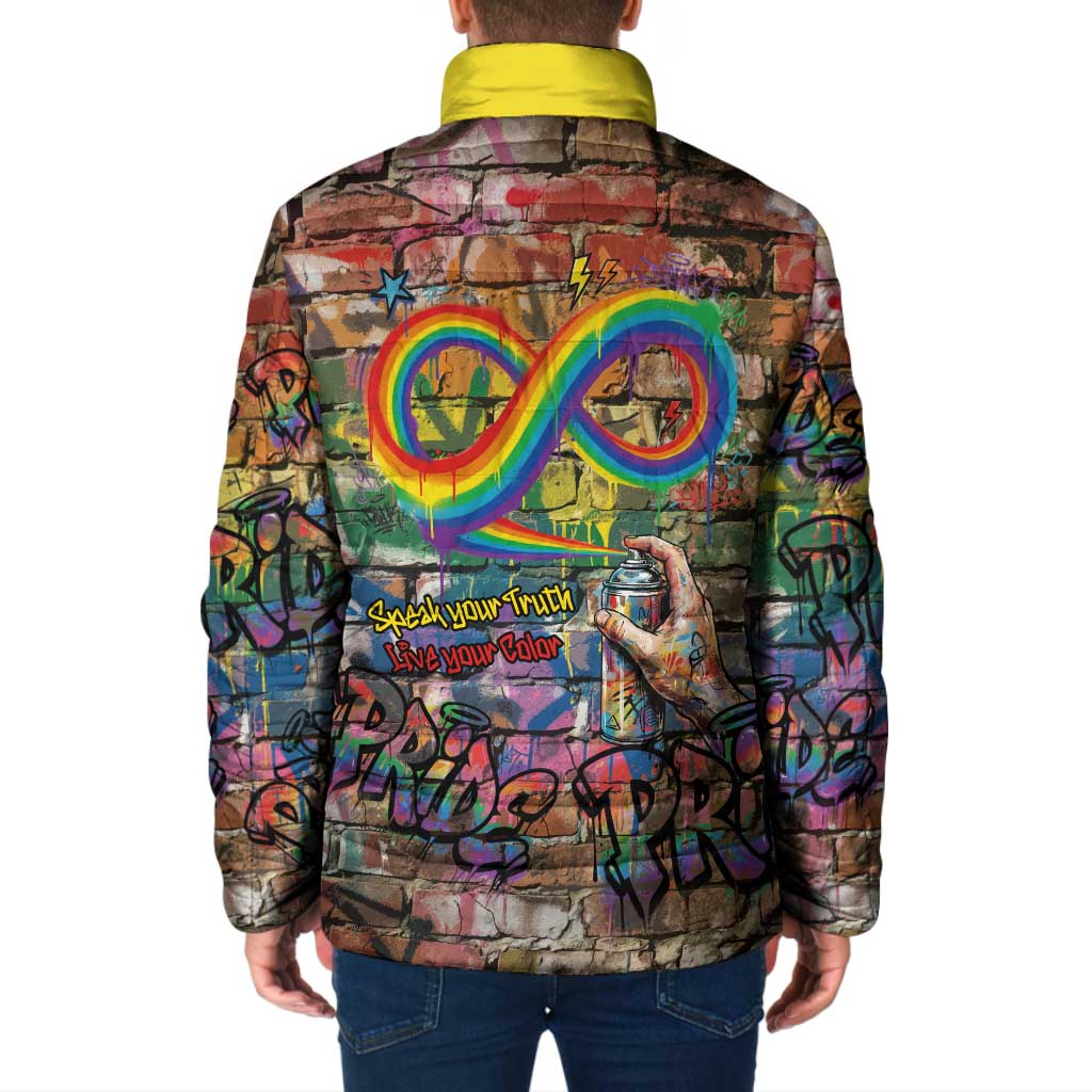 Pride Graffiti Wall Padded Jacket Speak Your Truth, Embrace Your Color