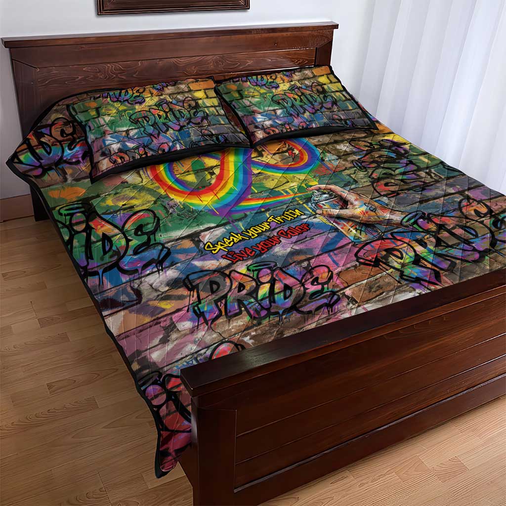 Pride Graffiti Wall Quilt Bed Set Speak Your Truth, Embrace Your Color