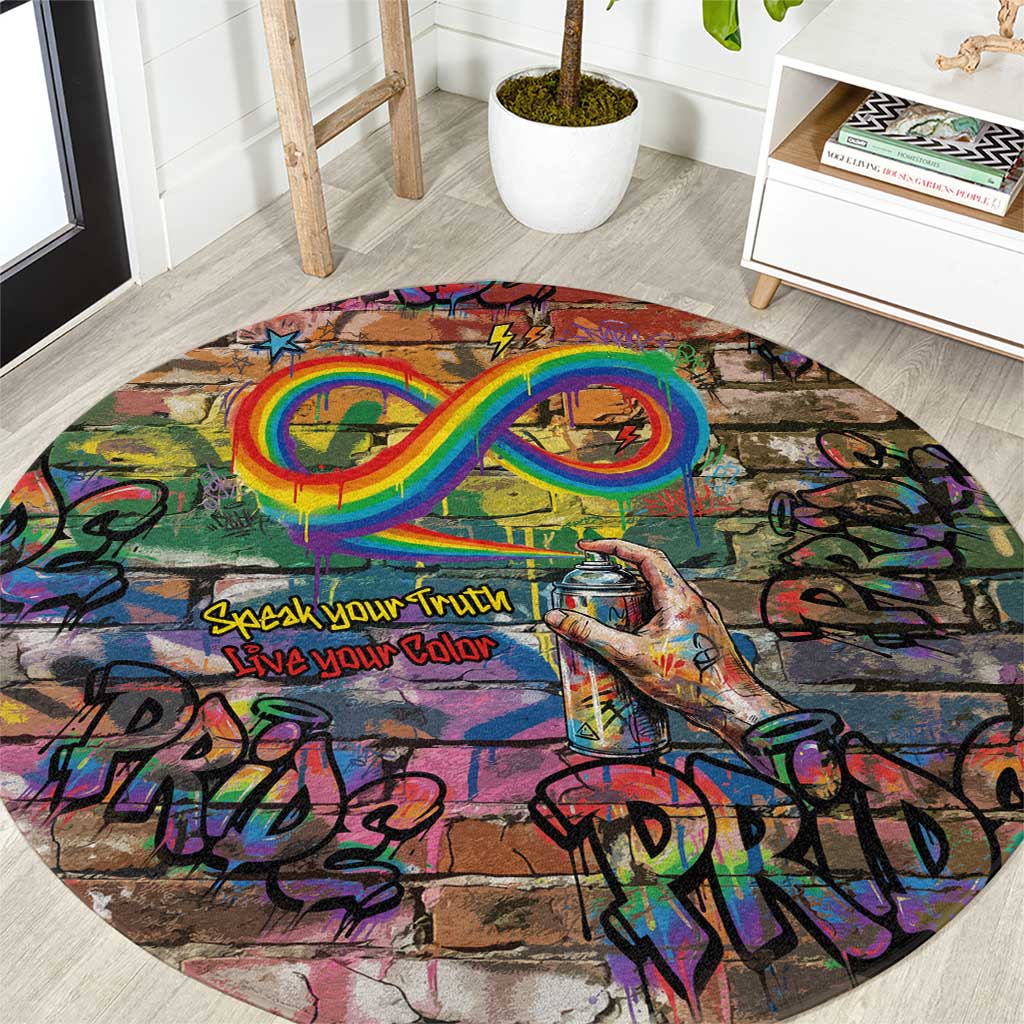 Pride Graffiti Wall Round Carpet Speak Your Truth, Embrace Your Color