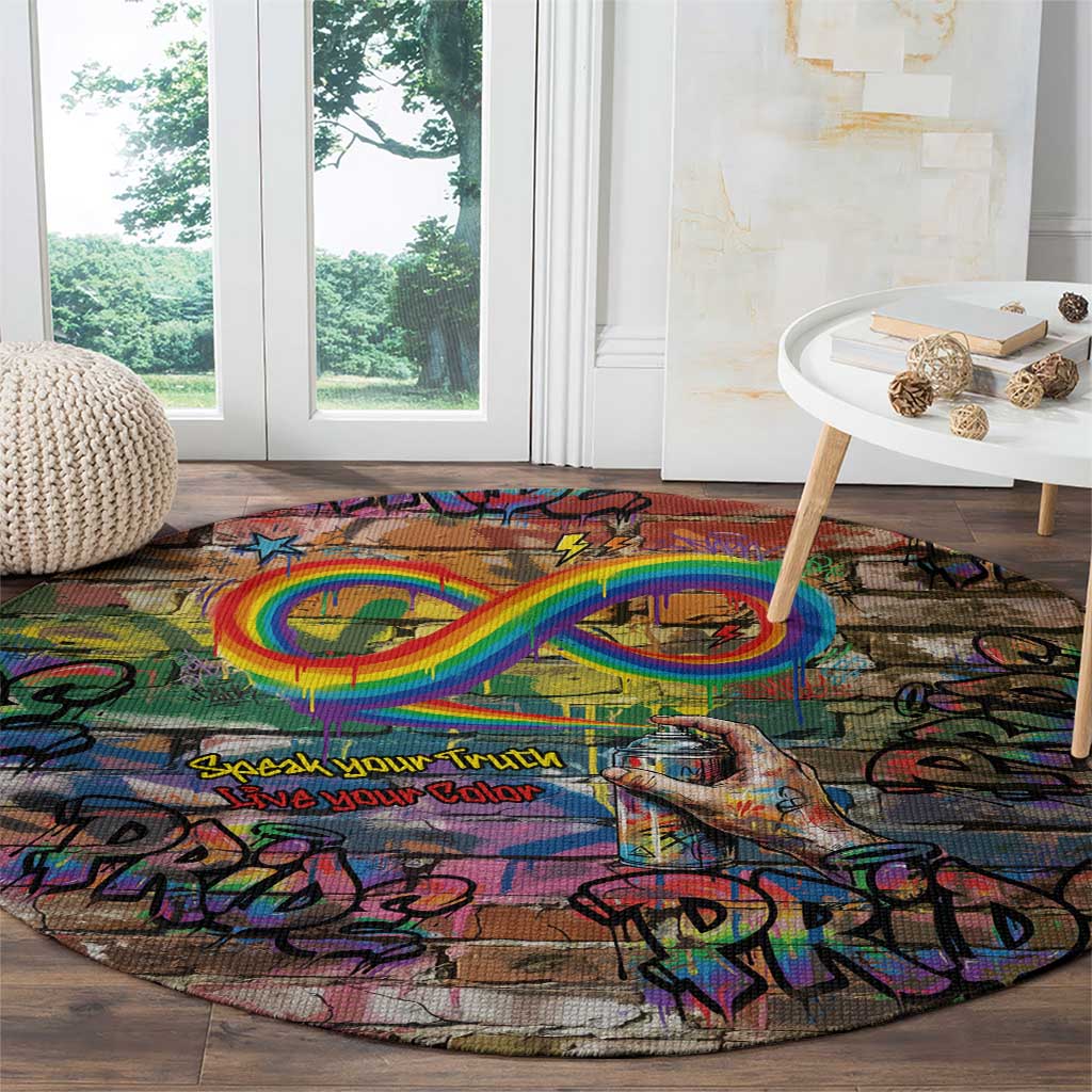 Pride Graffiti Wall Round Carpet Speak Your Truth, Embrace Your Color