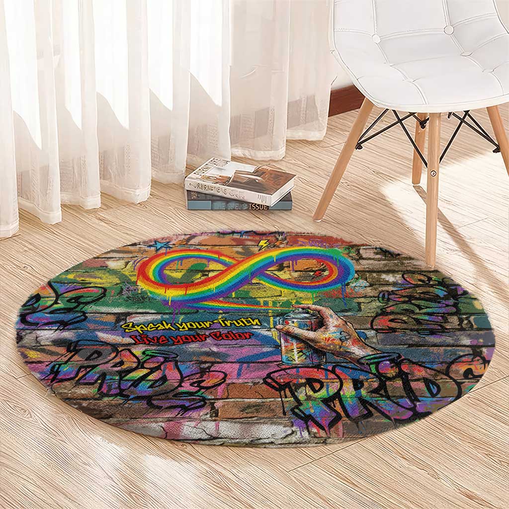 Pride Graffiti Wall Round Carpet Speak Your Truth, Embrace Your Color