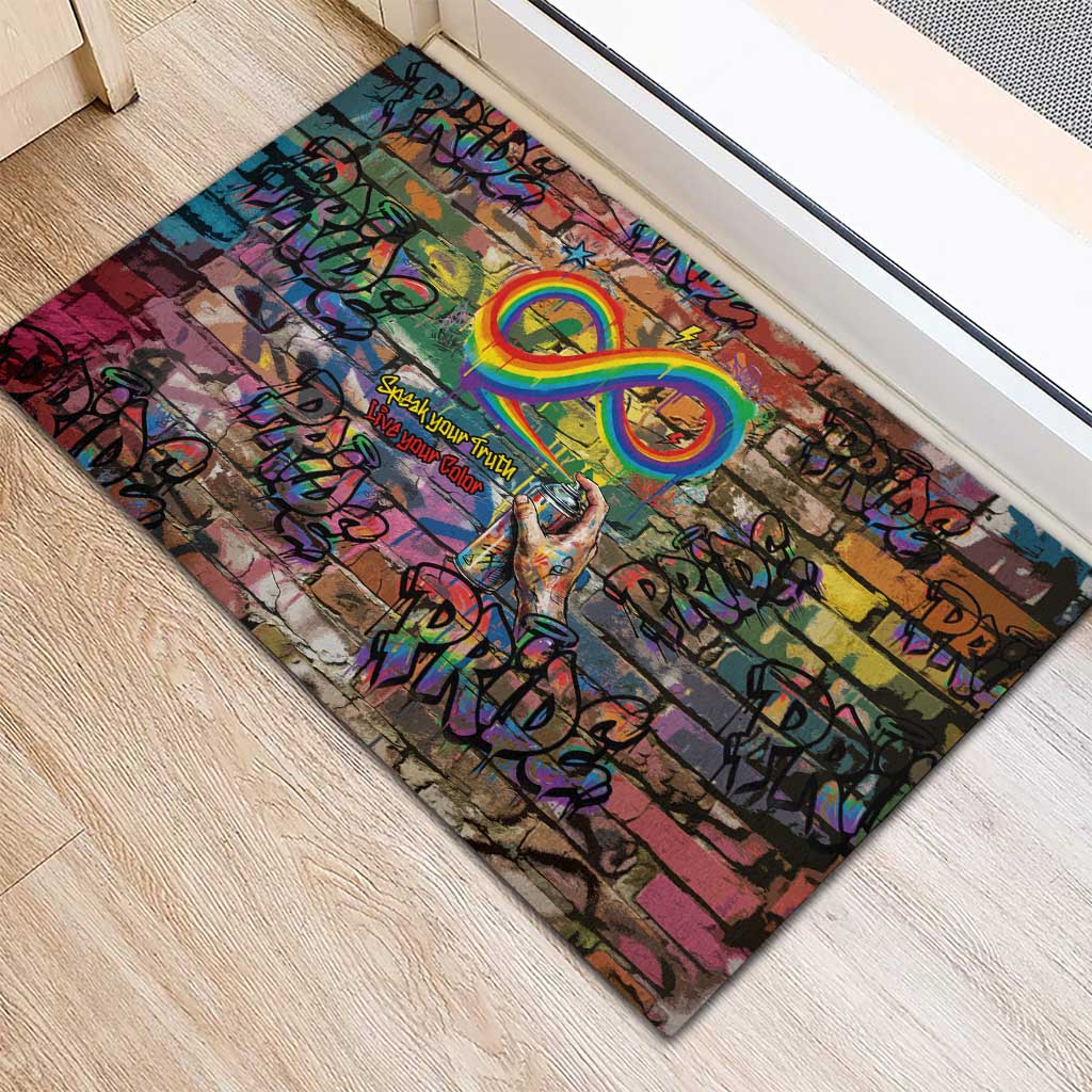 Pride Graffiti Wall Rubber Doormat Speak Your Truth, Embrace Your Color