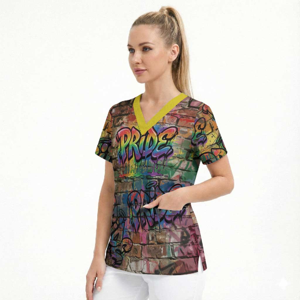 Pride Graffiti Wall Scrub Top Speak Your Truth, Embrace Your Color