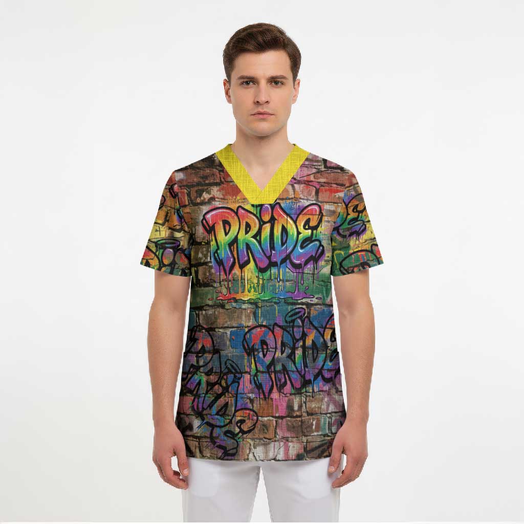 Pride Graffiti Wall Scrub Top Speak Your Truth, Embrace Your Color