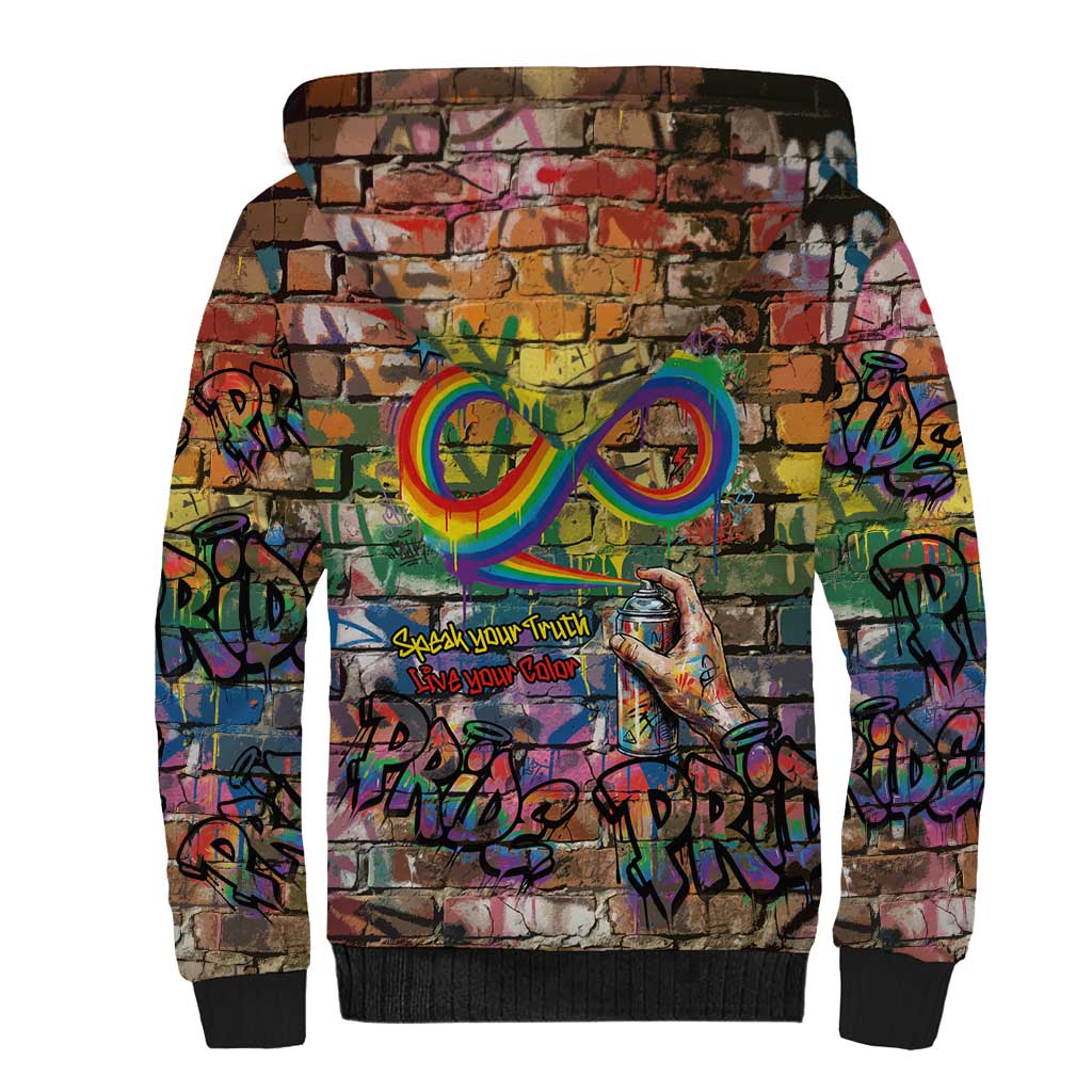 Pride Graffiti Wall Sherpa Hoodie Speak Your Truth, Embrace Your Color