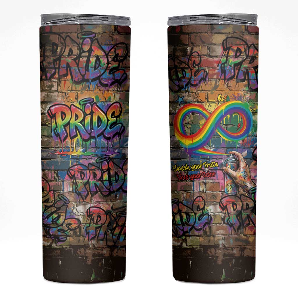 Pride Graffiti Wall Skinny Tumbler Speak Your Truth, Embrace Your Color