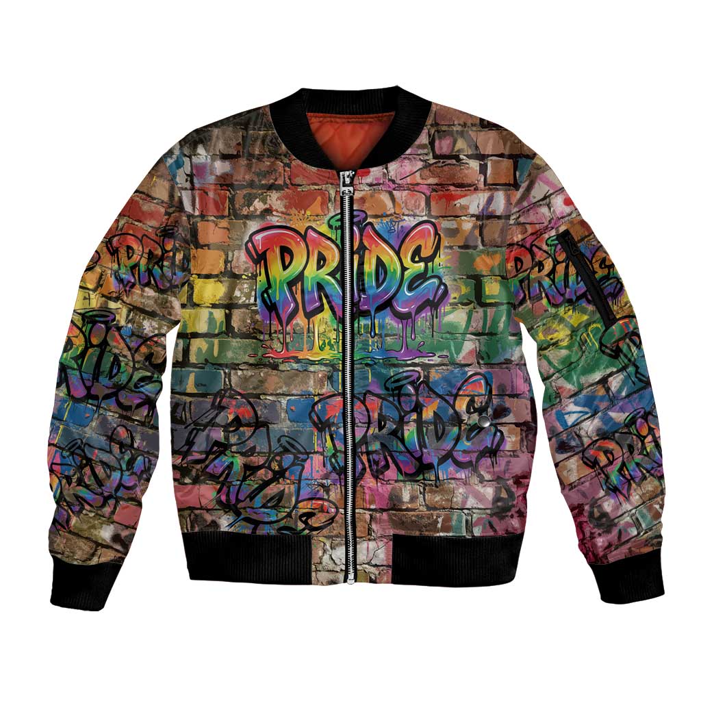 Pride Graffiti Wall Sleeve Zip Bomber Jacket Speak Your Truth, Embrace Your Color