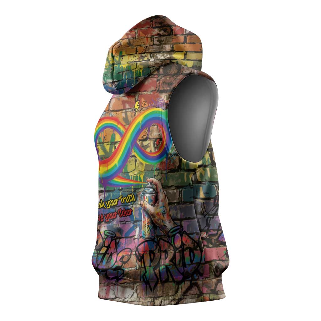 Pride Graffiti Wall Sleeveless Hoodie Speak Your Truth, Embrace Your Color