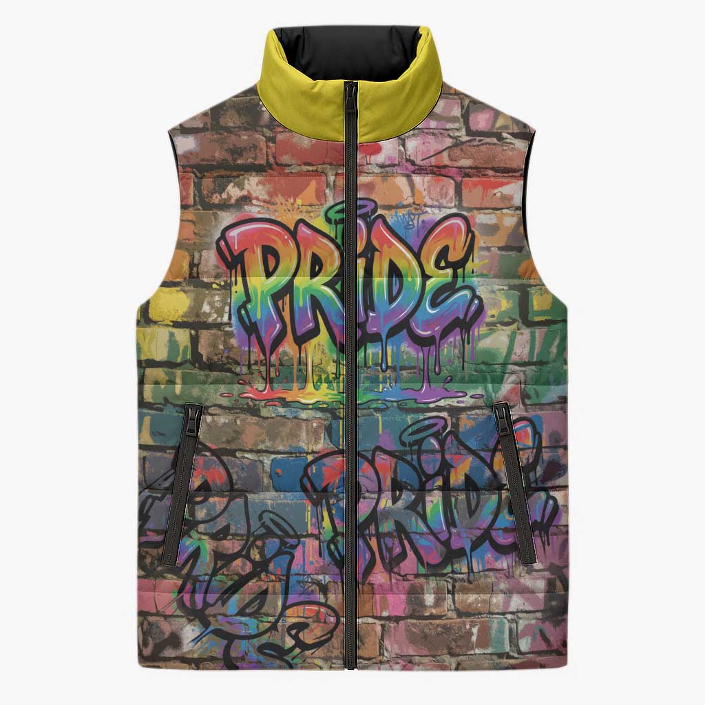 Pride Graffiti Wall Sleeveless Puffer Jacket Speak Your Truth, Embrace Your Color
