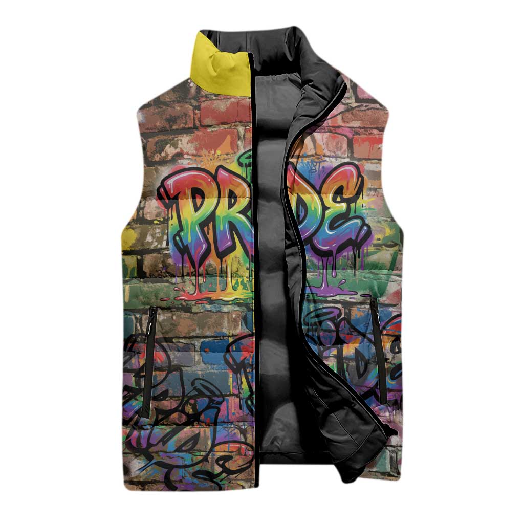 Pride Graffiti Wall Sleeveless Puffer Jacket Speak Your Truth, Embrace Your Color