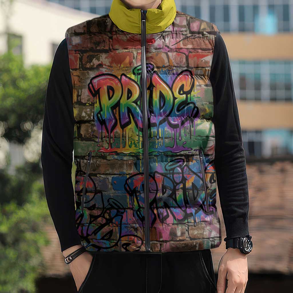 Pride Graffiti Wall Sleeveless Puffer Jacket Speak Your Truth, Embrace Your Color