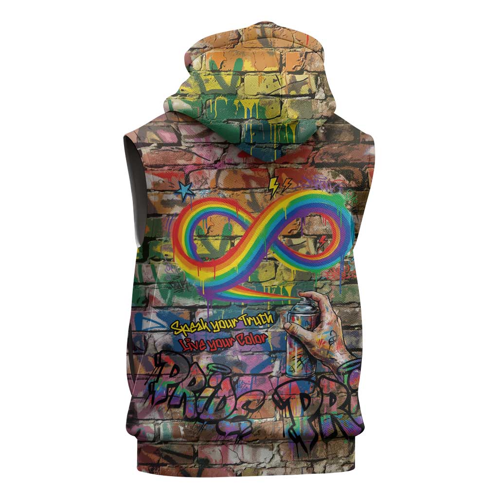 Pride Graffiti Wall Sleeveless Zip Hoodie Speak Your Truth, Embrace Your Color