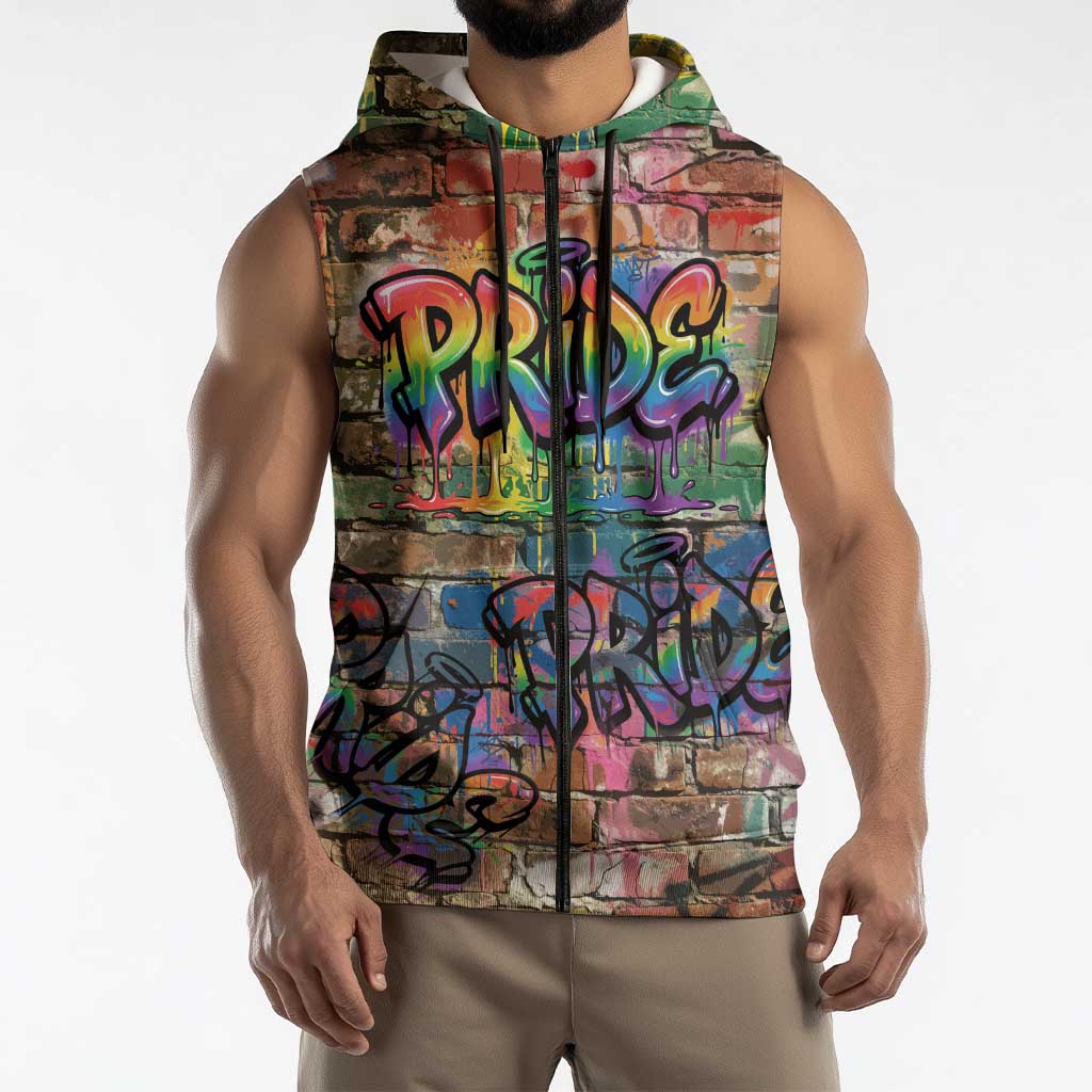 Pride Graffiti Wall Sleeveless Zip Hoodie Speak Your Truth, Embrace Your Color