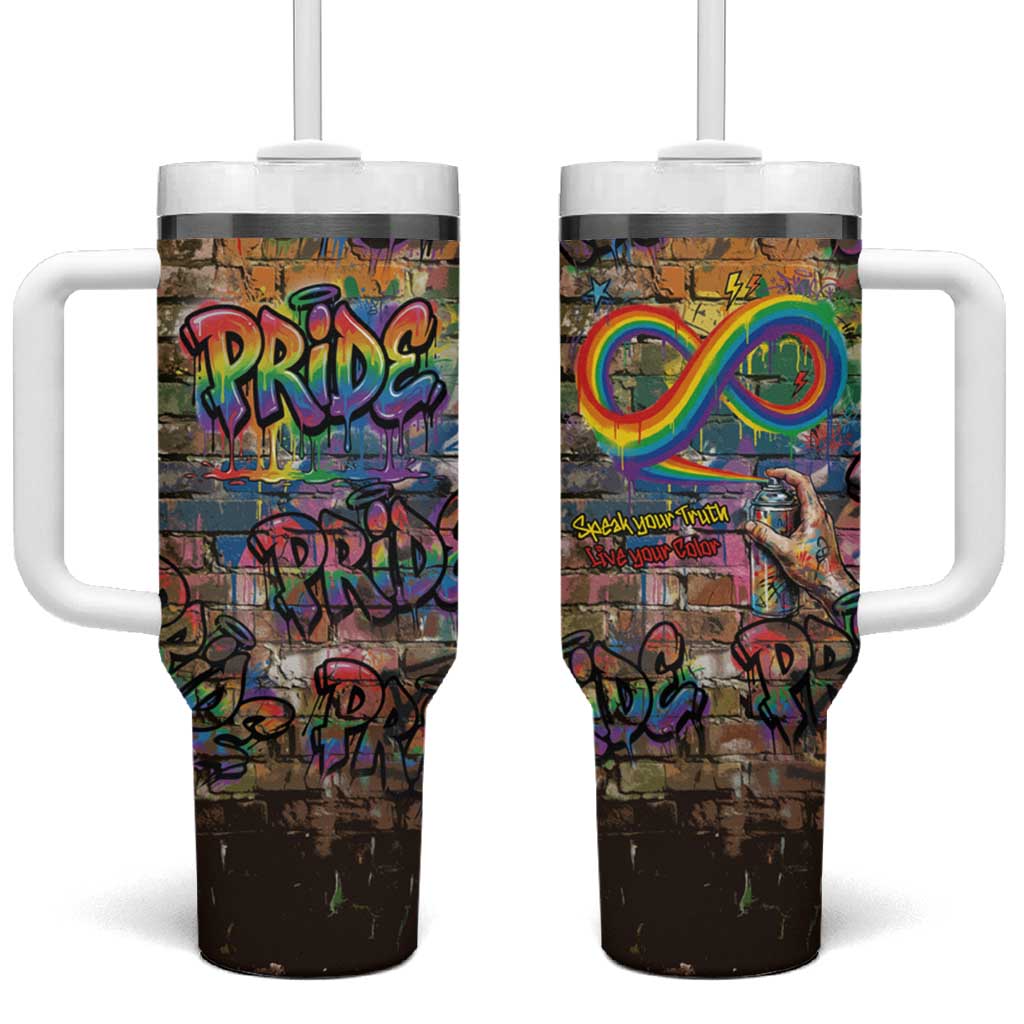 Pride Graffiti Wall Tumbler With Handle Speak Your Truth, Embrace Your Color