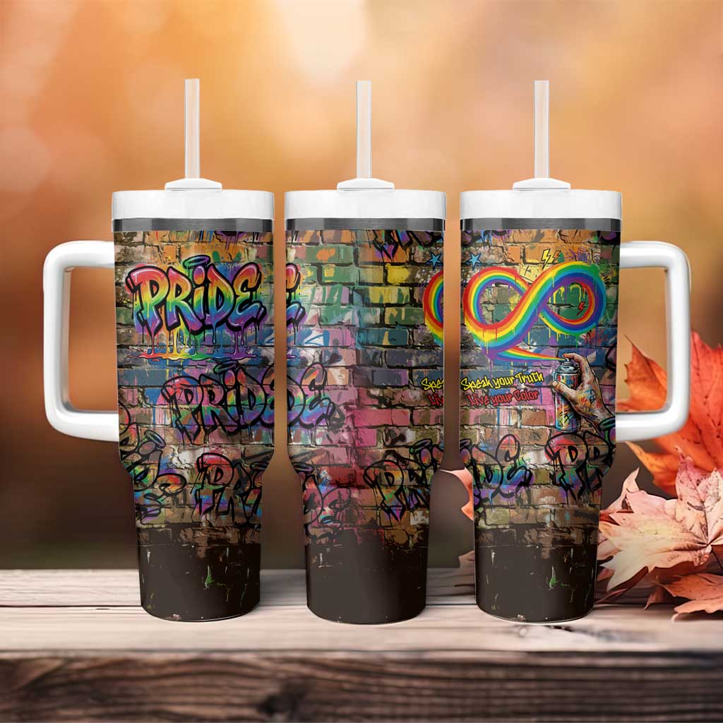 Pride Graffiti Wall Tumbler With Handle Speak Your Truth, Embrace Your Color