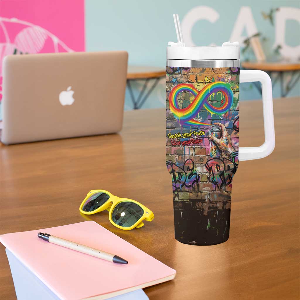 Pride Graffiti Wall Tumbler With Handle Speak Your Truth, Embrace Your Color
