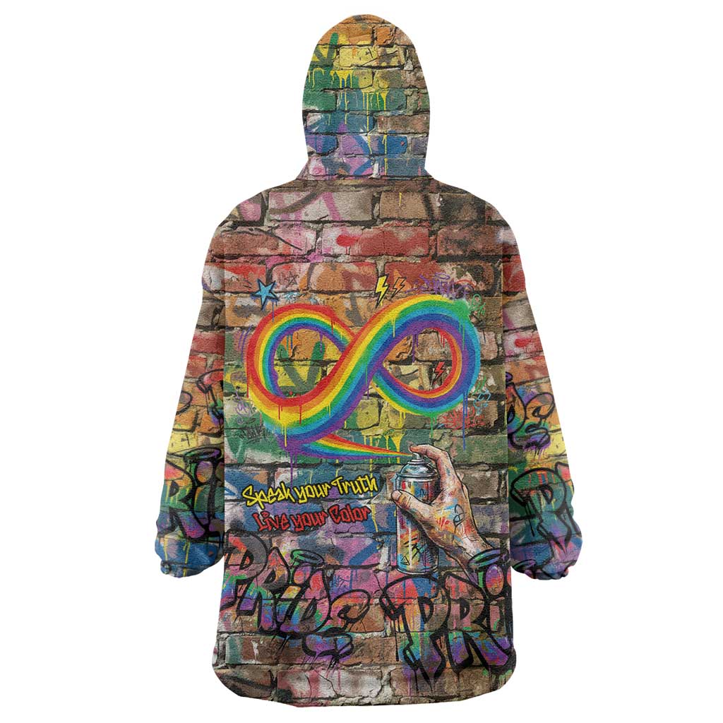 Pride Graffiti Wall Wearable Blanket Hoodie Speak Your Truth, Embrace Your Color