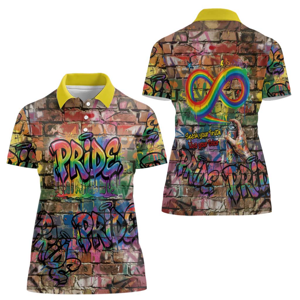 Pride Graffiti Wall Women Polo Shirt Speak Your Truth, Embrace Your Color