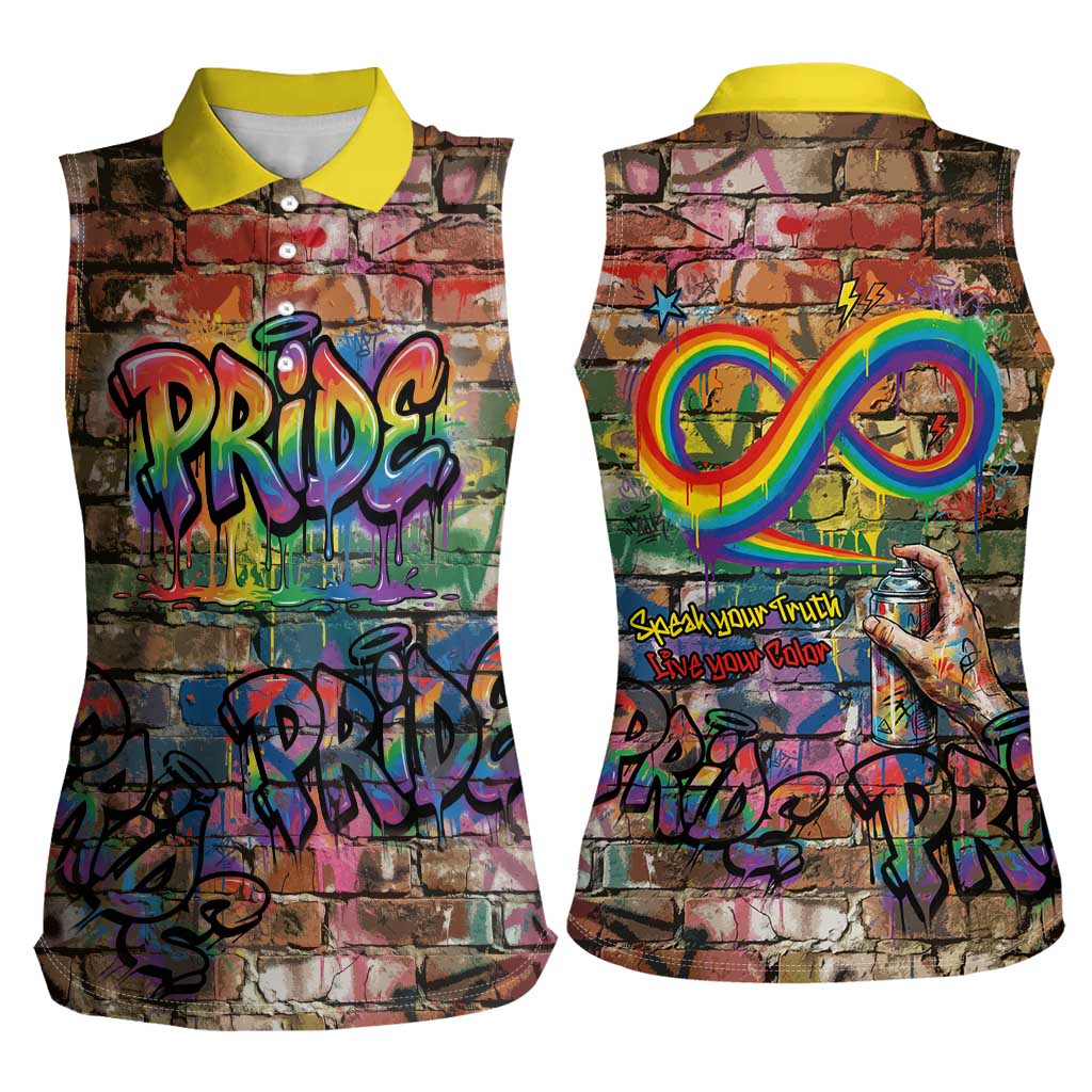 Pride Graffiti Wall Women Sleeveless Polo Shirt Speak Your Truth, Embrace Your Color