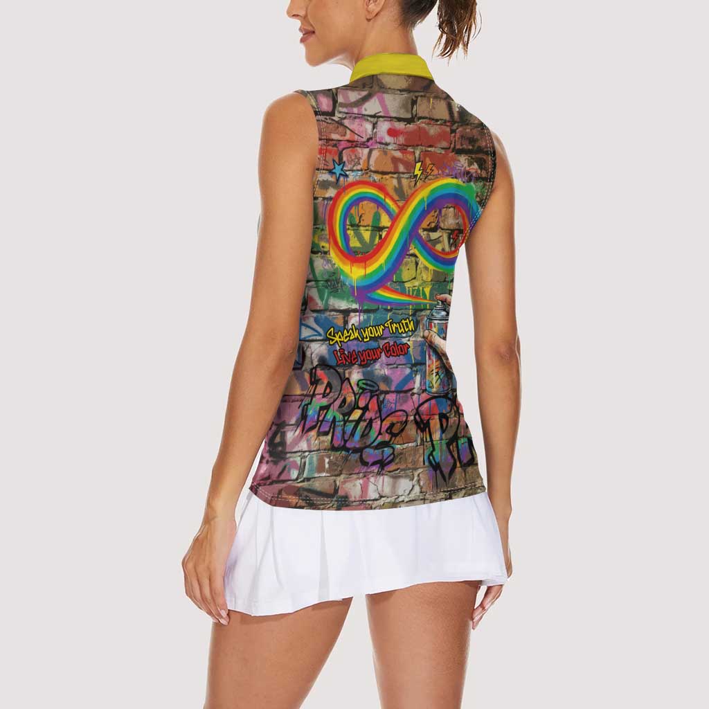 Pride Graffiti Wall Women Sleeveless Polo Shirt Speak Your Truth, Embrace Your Color