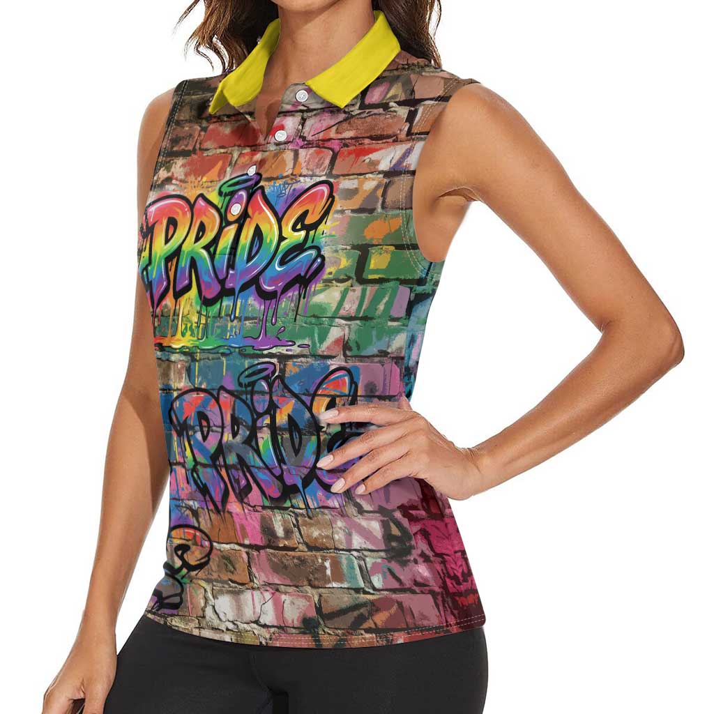 Pride Graffiti Wall Women Sleeveless Polo Shirt Speak Your Truth, Embrace Your Color