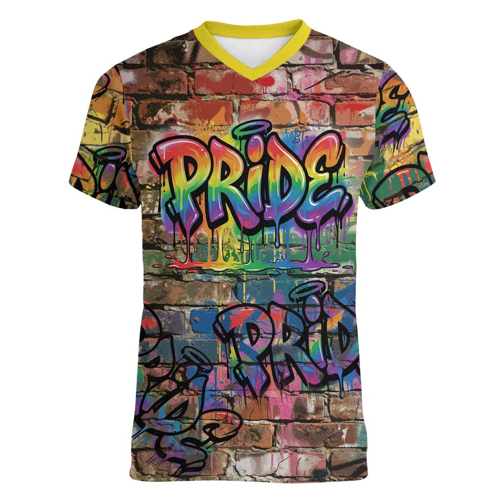 Pride Graffiti Wall Women V-Neck T-Shirt Speak Your Truth, Embrace Your Color