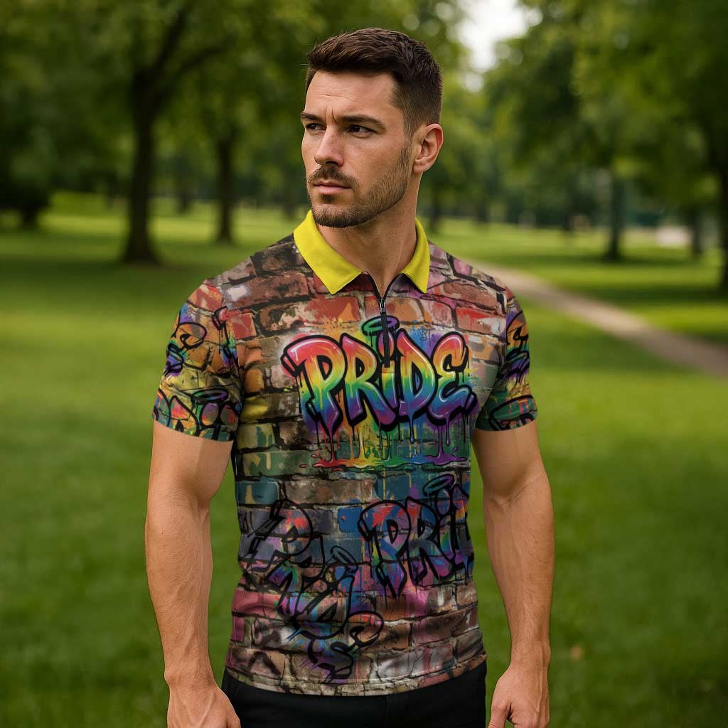 Pride Graffiti Wall Zipper Polo Shirt Speak Your Truth, Embrace Your Color