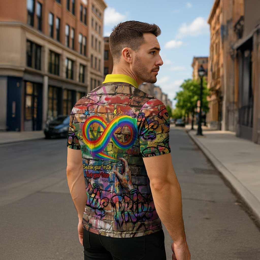 Pride Graffiti Wall Zipper Polo Shirt Speak Your Truth, Embrace Your Color