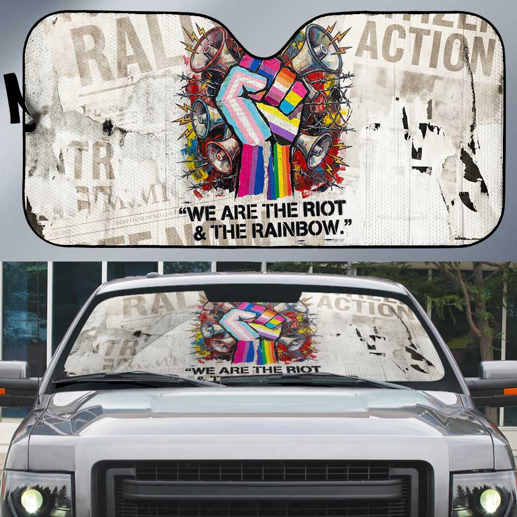 Loud & Proud Auto Sun Shade Riot and the Rainbow Protest Art