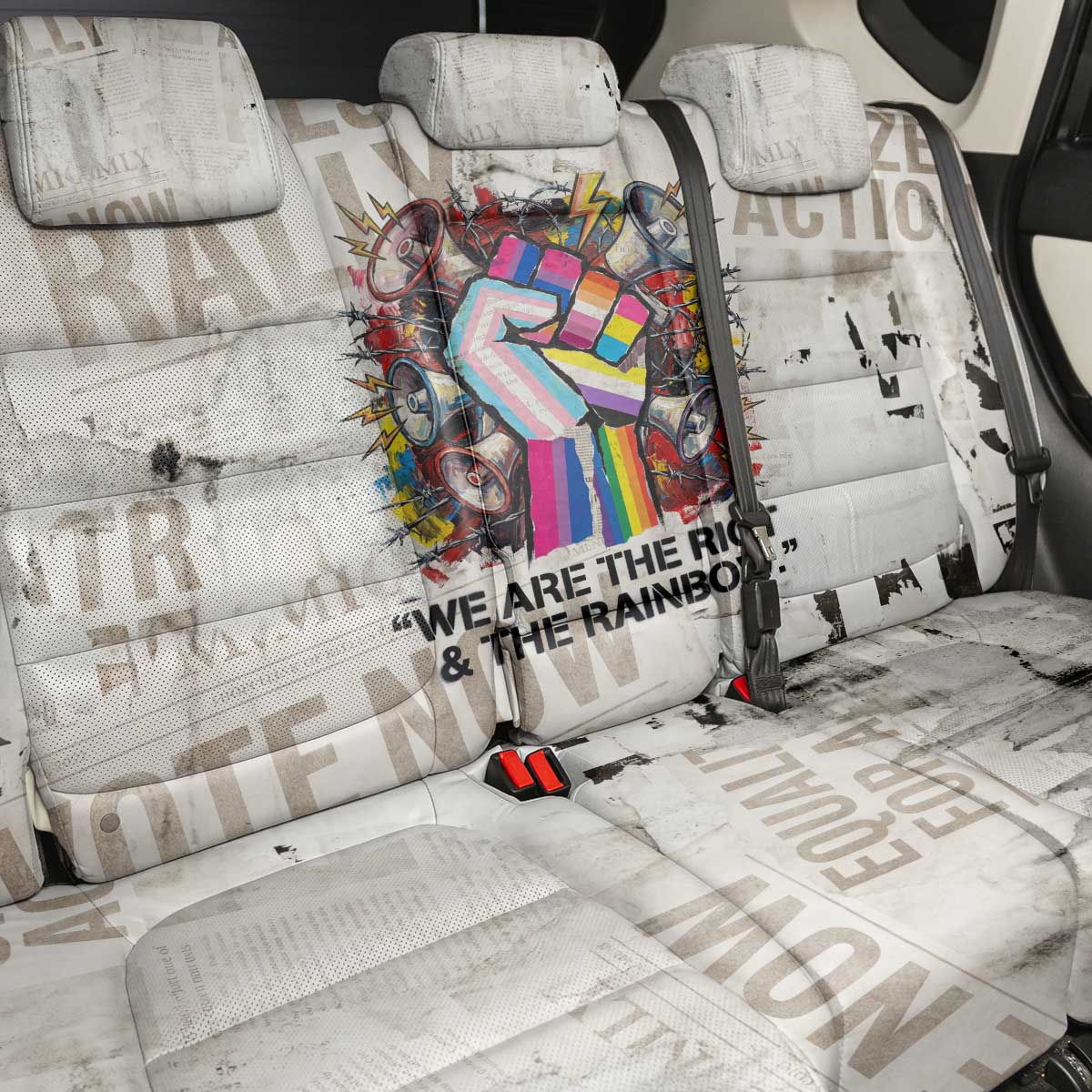 Loud & Proud Back Car Seat Cover Riot and the Rainbow Protest Art