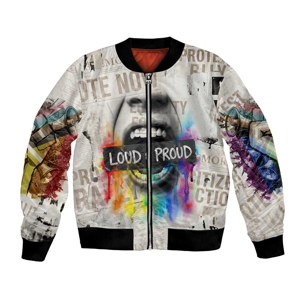 Loud & Proud Bomber Jacket Riot and the Rainbow Protest Art