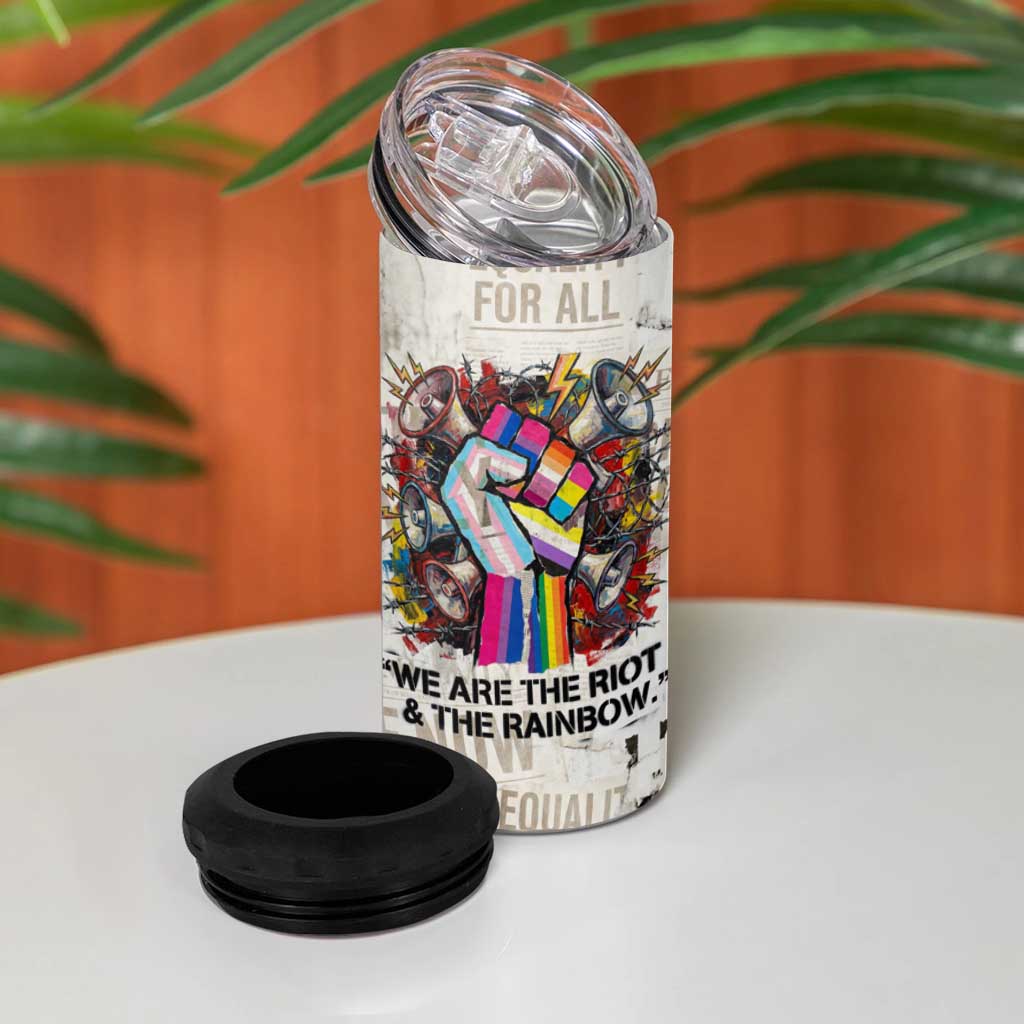 Loud & Proud 4 in 1 Can Cooler Tumbler Riot and the Rainbow Protest Art