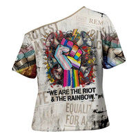 Loud & Proud Cross Shoulder Shirt Riot and the Rainbow Protest Art
