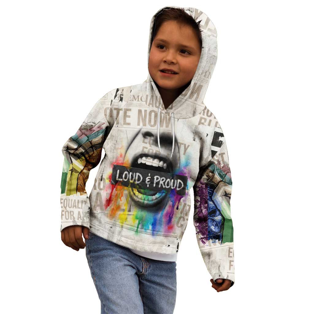 Loud & Proud Kid Hoodie Riot and the Rainbow Protest Art