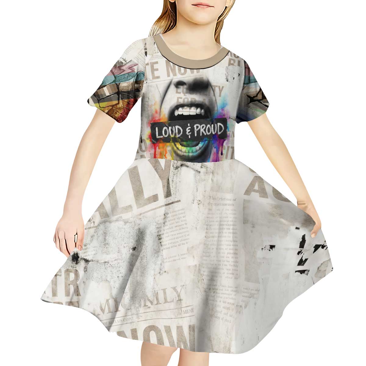 Loud & Proud Kid Short Sleeve Dress Riot and the Rainbow Protest Art