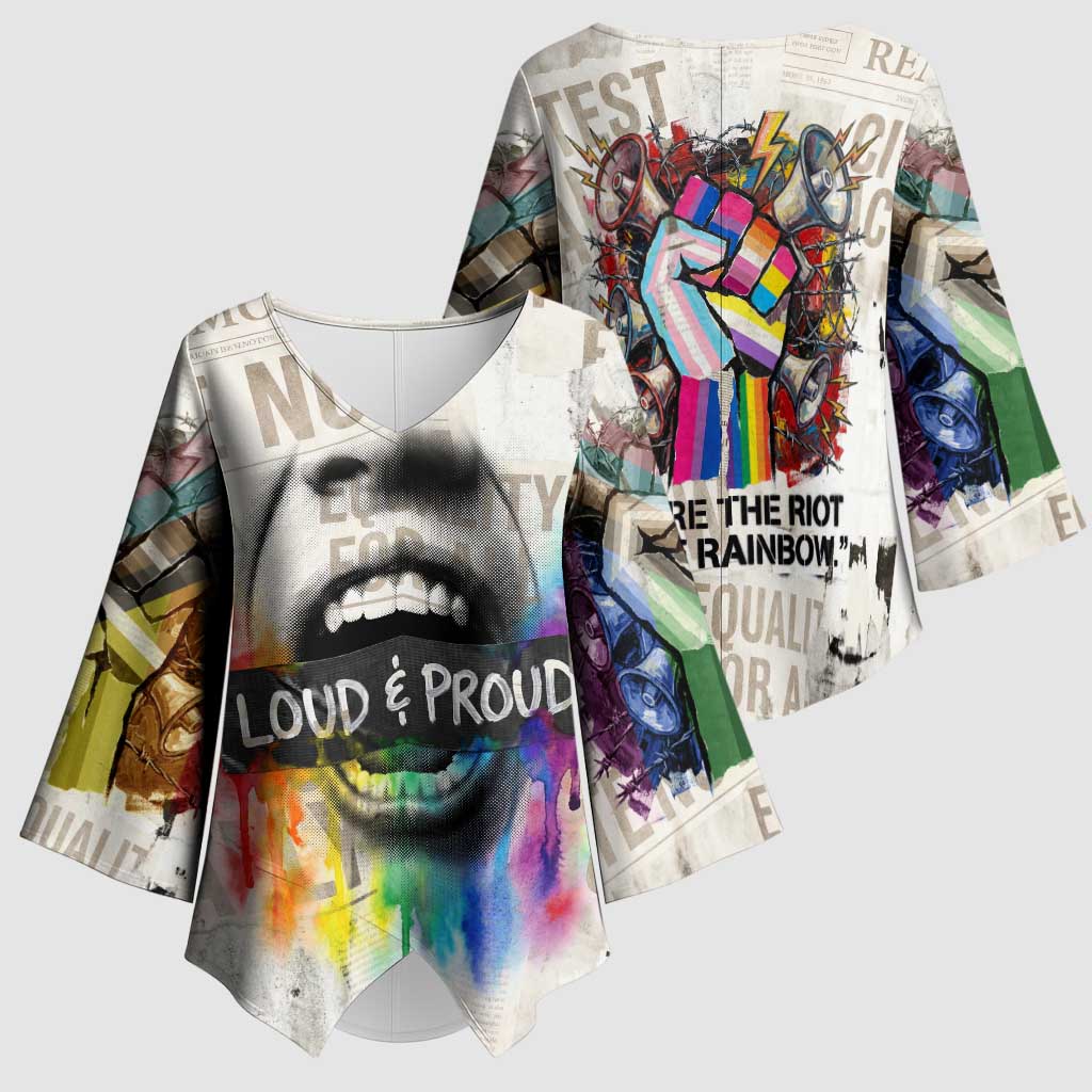 Loud & Proud Kimono Sleeve Blouse Riot and the Rainbow Protest Art